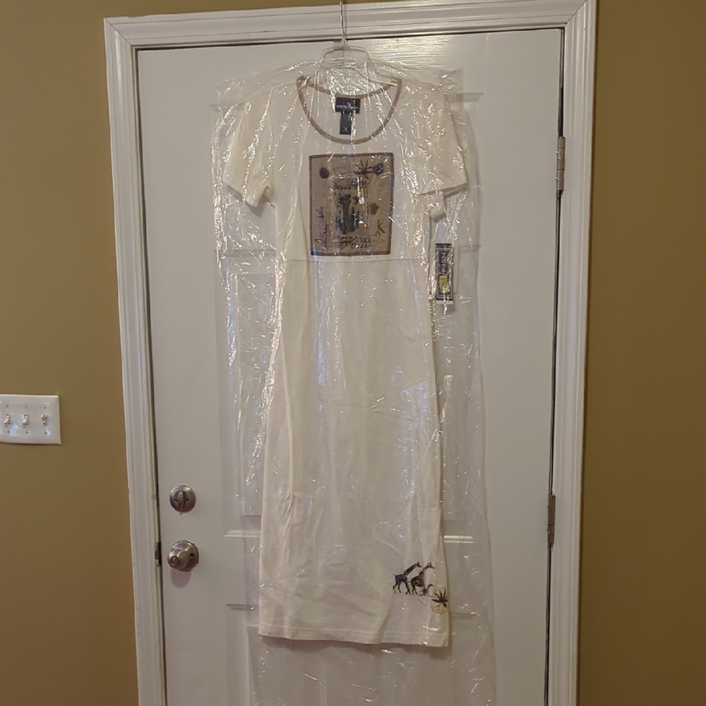 Positive Attitude Safari Graphic Maxi Dress Size Medium P NWT Vintage 90s Casual